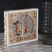 Светодиодная фигура &laquo;Олень и снегирь&raquo; 22 &times; 22 &times; 4 см, дерево, батарейки АААх2 (не в комплекте), свечение тёплое белое