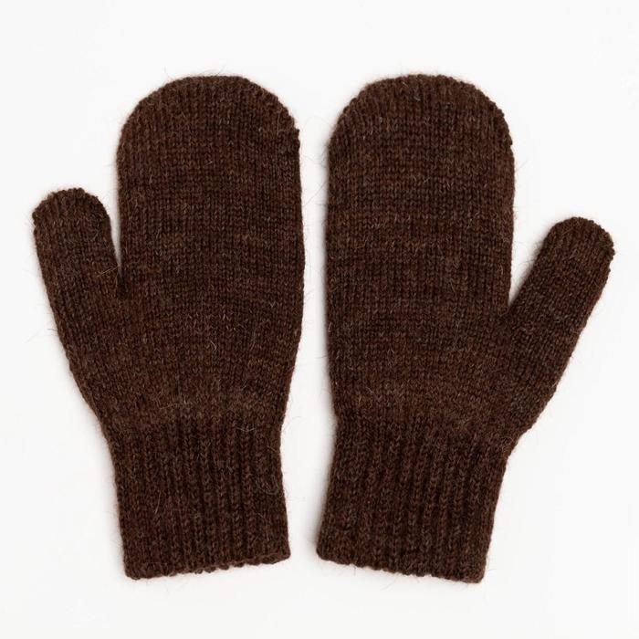 Варежки двойные детские, цвет тёмно-коричневый, размер 14 (6-9 лет)