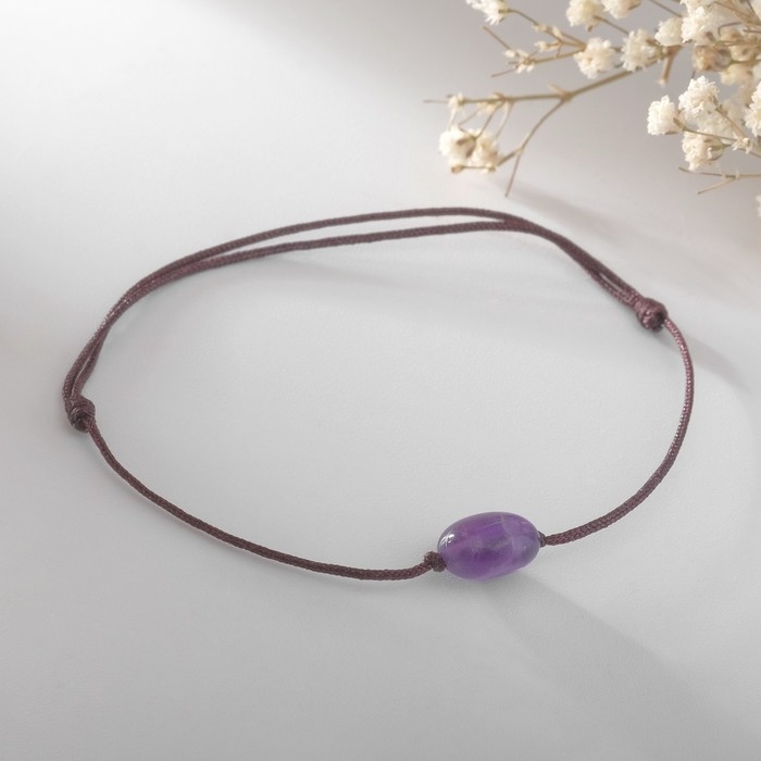 Браслет желаний &laquo;Аметист&raquo; на коричневой нити, длина регулируется