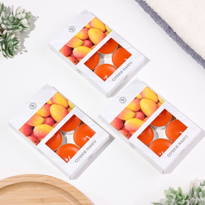 Свечи чайные ароматизированные "Сочное манго" в подарочных коробках, 18 шт