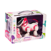 Робот собака &laquo;Ки-Ки&raquo;, программируемый, на пульте управления, интерактивный: звук, свет, танцующий, музыкальный, на батарейках, на русском языке, розовый