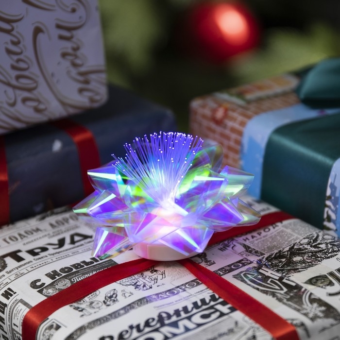 Светодиодная игрушка &laquo;Бант-звезда&raquo; 9 &times; 6 &times; 9 см, батарейки LR44х3 (в комплекте), свечение мульти, перламутровая
