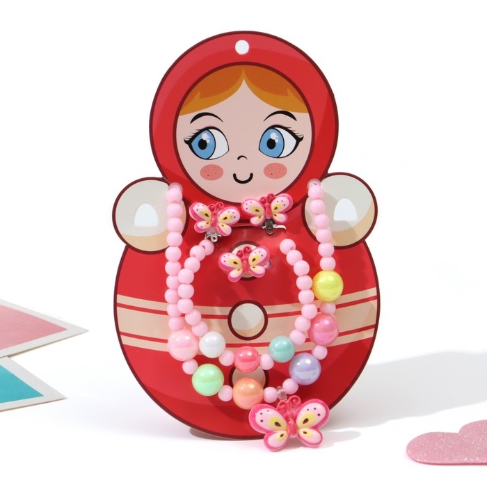 Набор детский &laquo;Выбражулька&raquo; 4 предмета: клипсы, бусы, браслет, кольцо, бабочка, цветной