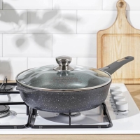 Сковорода &laquo;Гранит&raquo;, d=28 см, стеклянная крышка, съёмная ручка, антипригарное покрытие, цвет серый