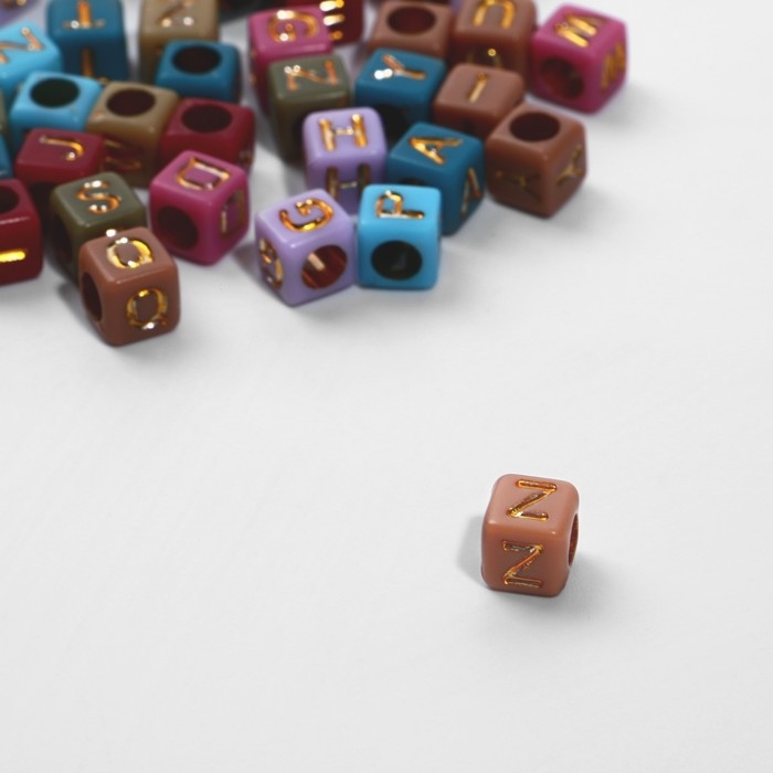 Бусина из акрила &laquo;Буквы английские&raquo; МИКС, золотистые, кубик 6&times;6 мм, (набор 10 г), цвет МИКС