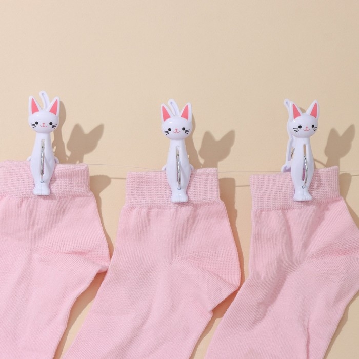 Прищепки бельевые &laquo;Коты&raquo;, 7 см, 4 шт, цвет белый