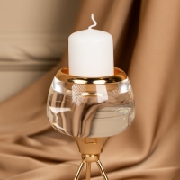 Подсвечник металл, стекло на 1 свечу &laquo;Изысканность&raquo; цвет золото 9.5 х 9.5 х 17 см