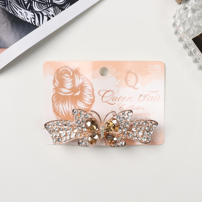Заколка-автомат для волос "Венди блеск" бабочка, 9 см, золото
