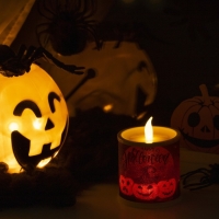 Светодиодная фигура &laquo;Свеча с тыквами&raquo; 7.5 &times; 10 &times; 7.5 см, пластик, батарейки AG13х3 (в комплекте), свечение тёплое белое