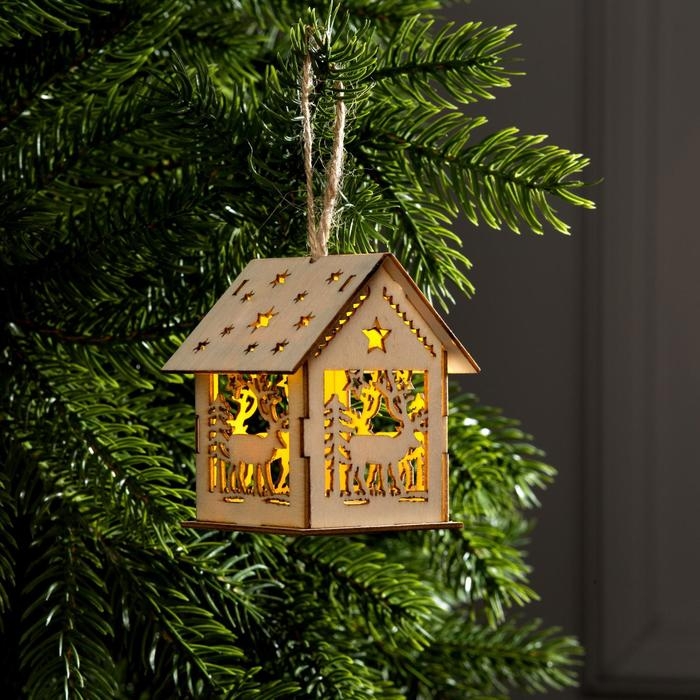 Ёлочная игрушка &laquo;Домик с оленем&raquo;, от батареек, свечение тёплое белое