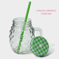 Кружка стеклянная с крышкой и трубочкой Доляна &laquo;Ананас&raquo;, 500 мл, 11&times;8,5&times;13 см, цвет МИКС