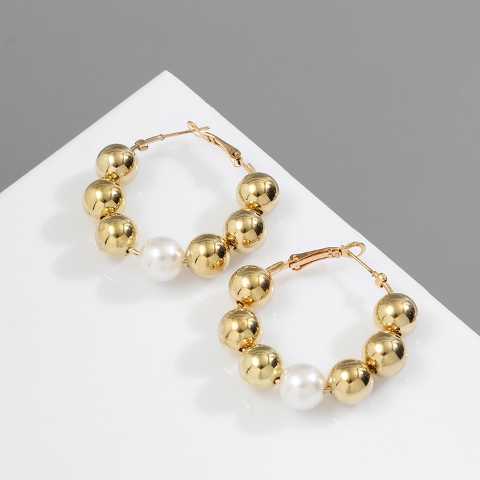 Серьги-кольца &laquo;Бусины&raquo; соединение, цвет белый в золоте