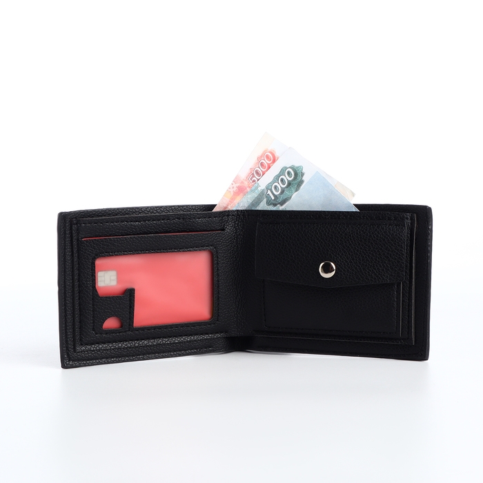 Портмоне мужское без застёжки, отдел для карт, монет, цвет чёрный Портмоне мужское без застёжки, отдел для карт, монет, цвет чёрный