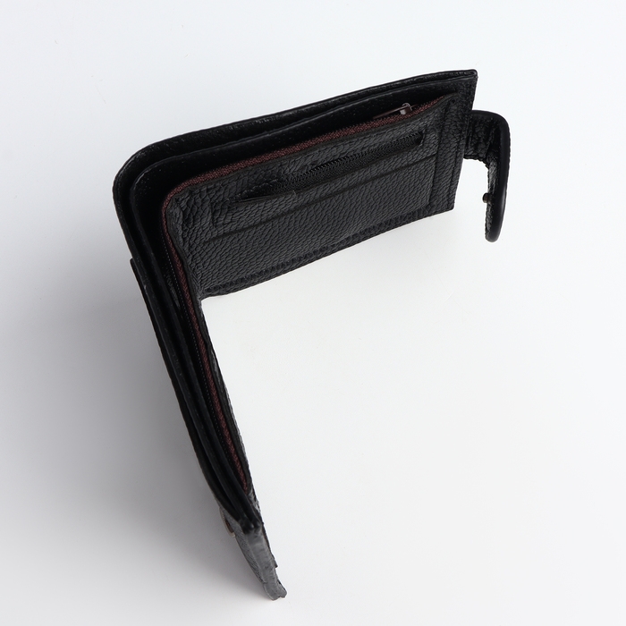 Портмоне мужское на кнопке, отдел для карт, монет, цвет чёрный Портмоне мужское на кнопке, отдел для карт, монет, цвет чёрный