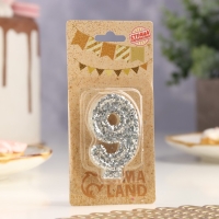 Свеча в торт &laquo;Блестки&raquo;, цифра "9", серебро, 6.5х4