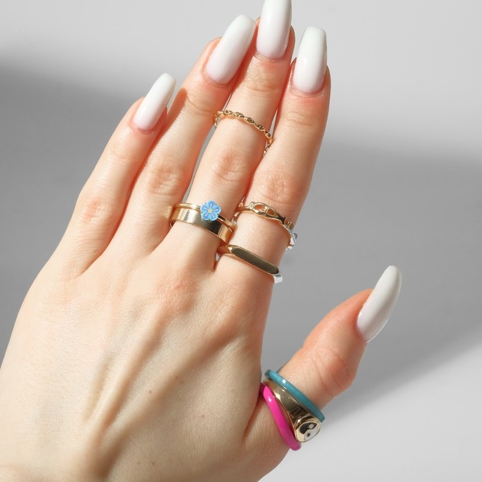 Кольцо набор 8 штук «Мечта» инь-ян, цветной с золотом, размер МИКС Кольцо набор 8 штук «Мечта» инь-ян, цветной с золотом, размер МИКС