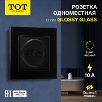 Розетка одноместная TOT Glossy Glass, 10 А, скрытая, без з/к, стекло, черная Розетка одноместная TOT Glossy Glass, 10 А, скрытая, без з/к, стекло, черная