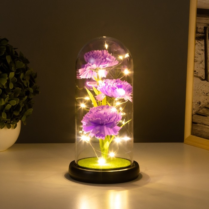 Ночник колба &laquo;Гвоздики&raquo; LED красный 3хААА 10,5х10,5х22см