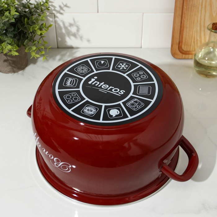 Кастрюля эмалированная &laquo;Бордо&raquo;, 5,7 л, стеклянная крышка, индукция, цвет бордовый