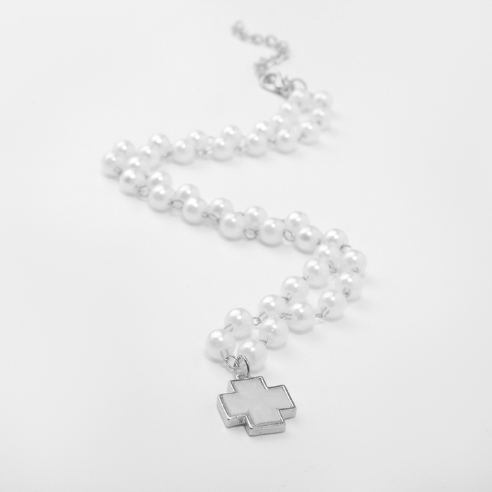 Колье &laquo;Жемчуг&raquo; элегантный крест, цвет серебро, 40см