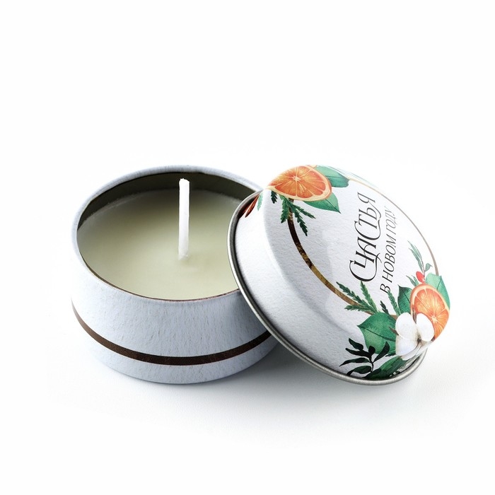 Свеча новогодняя в железной банке &laquo;Новый год: Счастья&laquo;Новый год: аромат апельсин, 4.8 см