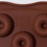 Форма для конфет и шоколада Доляна &laquo;Колечко.Риб&raquo;, силикон, 21&times;10,5&times;1,8 см, 11 ячеек, цвет коричневый