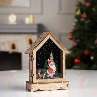 Светодиодная фигура &laquo;Домик с Дедом Морозом&raquo; 16 &times; 11 &times; 4.5 см, дерево, батарейки АААх2 (не в комплекте), свечение тёплое белое