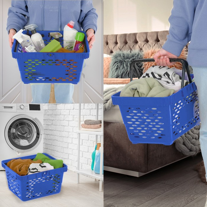 Корзина покупательская пластиковая, 20 л, 2 пластиковые ручки, цвет синий Корзина покупательская пластиковая, 20 л, 2 пластиковые ручки, цвет синий