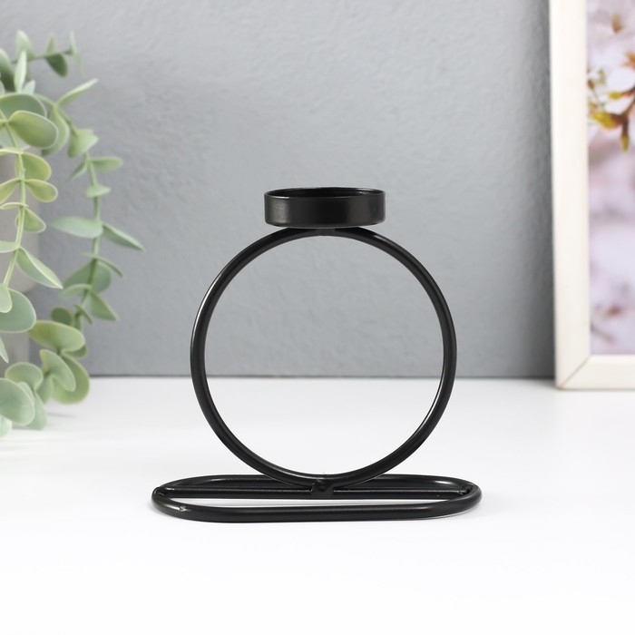 Подсвечник металл на 1 свечу "Кольцо" d=4 см чёрный 11х6х11 см