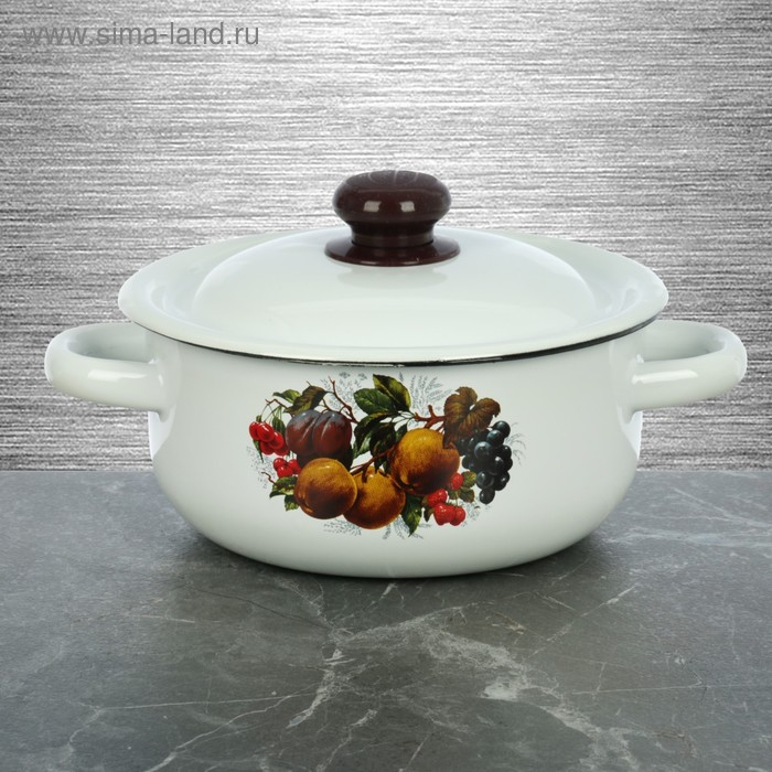 Кастрюля эмалированная 1,5 л, декор МИКС, цвет белый