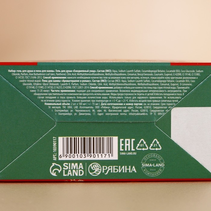 Подарочный набор косметики новогодний, гель для душа и пена для ванны, 2 х 100 мл, Новый Год