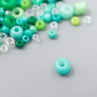 Бисер стекло 6/0 - 15/0 &laquo;Ассорти зелёное&raquo; d=1.5-4 мм, н-р 10 г