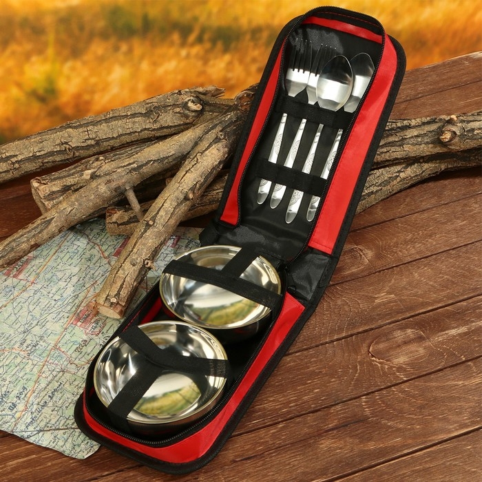 Набор посуды для пикника «Первая обеденная помощь», 2 тарелки, 2 ложки, 2 вилки Набор посуды для пикника «Первая обеденная помощь», 2 тарелки, 2 ложки, 2 вилки