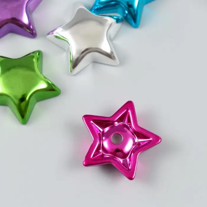Бусина пластик с несквозным отверстием "Звезда глянцевый металлик" МИКС 2,5х2,5х0,7 см