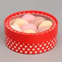 Коробка для макарун, кондитерская упаковка тубус с окном Love 16 х 16 х 5 см
