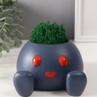 Кашпо бетонное "Шар с глазами" со мхом 12*13,5*7 см кобальт (мох зеленый стабилизир.)