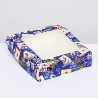 Коробка подарочная новогодняя складная с окном &laquo;Новогодняя посылка синяя&raquo;15&times;15&times;4 см