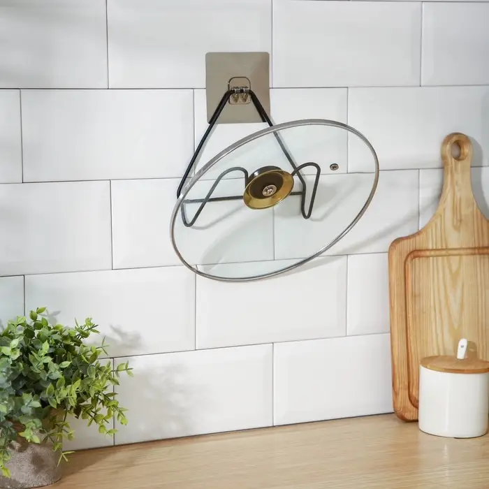 Держатель для крышек и разделочных досок Доляна, 16&times;8&times;14,6 см, на липучке, цвет чёрный