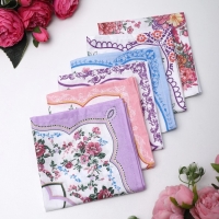 Платок носовой женский 28х28см, 6шт, рис 21218-2, МИКС, ситец 100г/м, хл100%