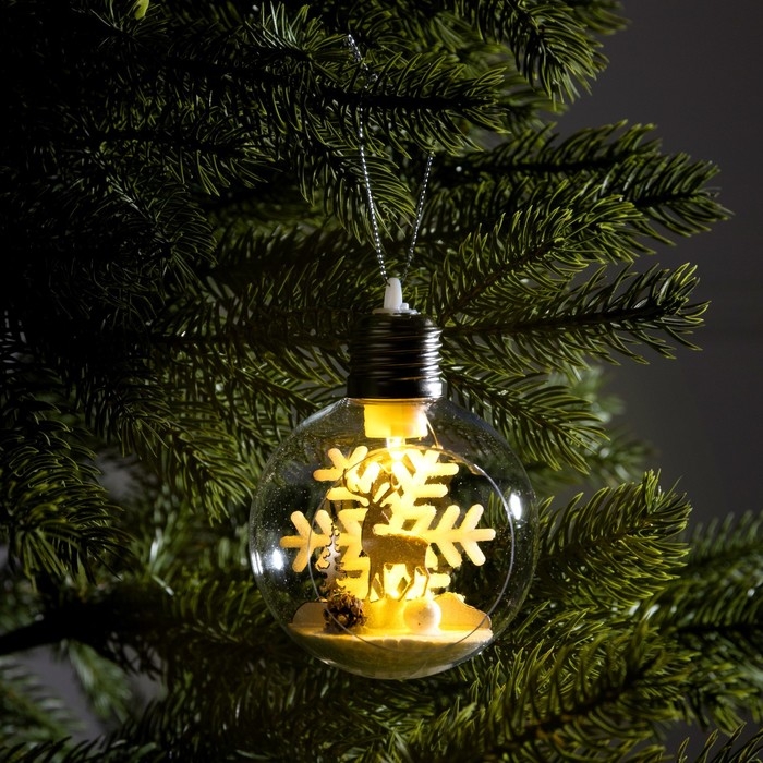 Ёлочный шар &laquo;Снежный пейзаж&raquo;, батарейки, 1 LED, свечение тёплое белое