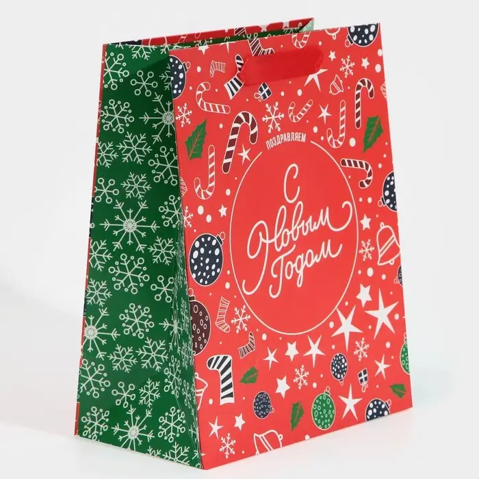 Пакет подарочный новогодний ламинированный &laquo;Снежинки&raquo;, MS 18 х 23 х 10 см