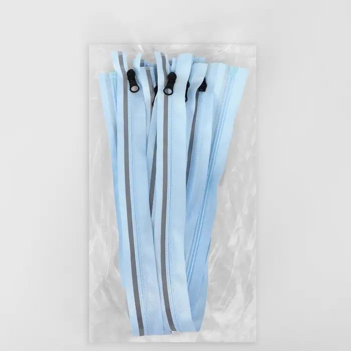 Молния &laquo;Спираль&raquo;, №5, разъёмная, со светоотражающей полосой, замок автомат, 60 см, голубая