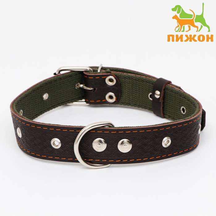 Ошейник комбинированный безразмерный, кожа/брезент, 65 х 3,5 см, ОШ 31-61 см, коричневый Ошейник комбинированный безразмерный, кожа/брезент, 65 х 3,5 см, ОШ 31-61 см, коричневый