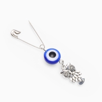 Булавка-оберег &laquo;Защита от недоброжелателей&raquo;, филин, 2.2 см, бело-синяя в серебре