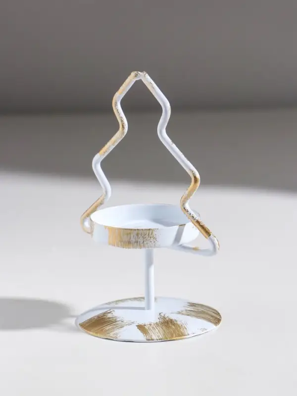 Подсвечник металл на 1 свечу "Ёлочка" белый с патиной d=5 см 7х7х12,5 см