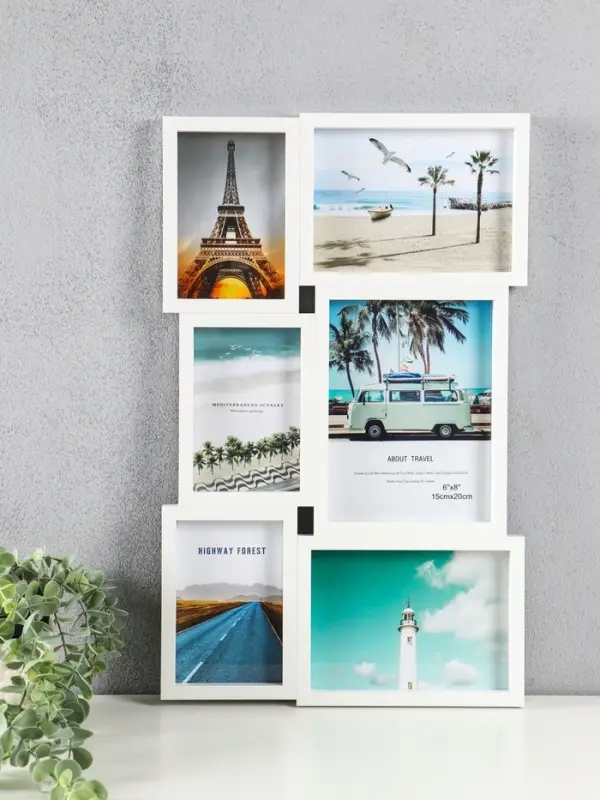 Фоторамка МДФ, стекло на 6 фото 10х15, 13х18, 15х20 см "Воспоминания" белая 51х31,5х2,2 см   1090674