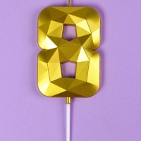 Свеча ГИГАНТ в торт на шпажке &laquo;Грань&raquo;, цифра "8", золотая, 9 см