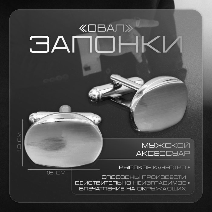 Запонки медные «Овал» объёмный, цвет серебро Запонки медные «Овал» объёмный, цвет серебро