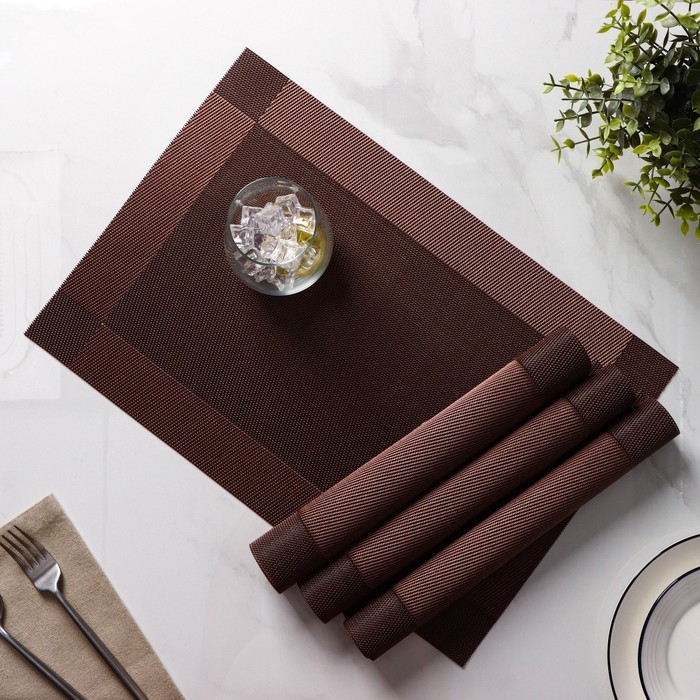 Салфетки сервировочные на стол Доляна &laquo;Шахматы&raquo;, 45&times;30 см, 4 шт, цвет коричневый