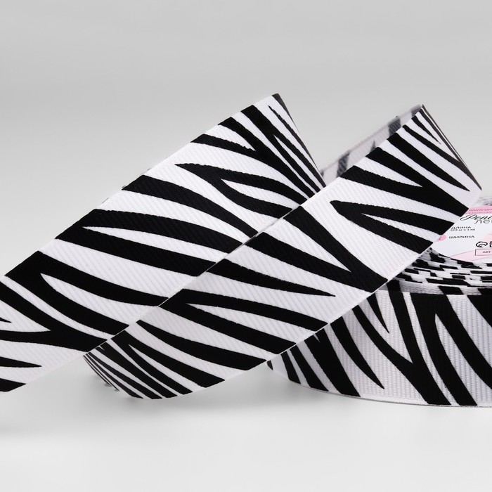 Лента репсовая &laquo;Зебра&raquo;, 25 мм, 23 &plusmn; 1 м, цвет белый/чёрный